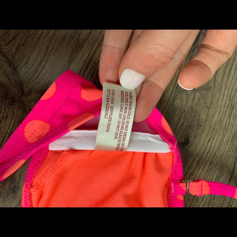 Arizona jeans bandeau swimsuit bikini top pink orange polka dot bow padded sz S - Picture 5 of 5